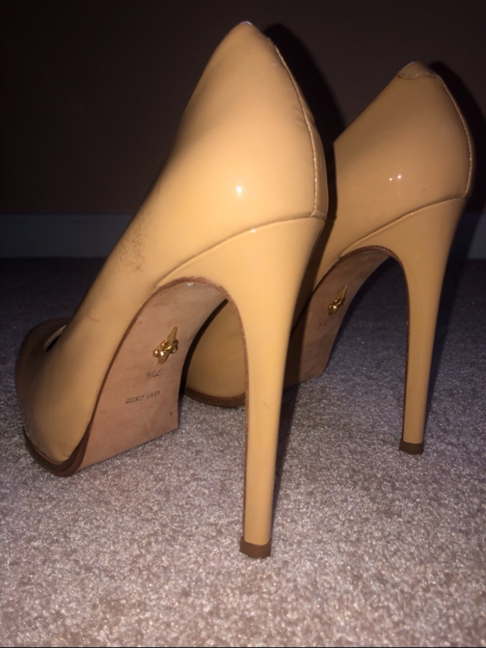 Tan Patent Platform Pumps